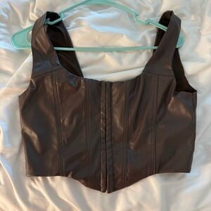 Princess Polly Dark Brown Leather Corset Crop Top